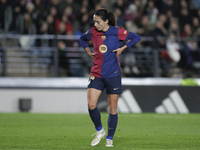 Aitana Bonmati of FC Barcelona participates in the LIGA F match between Real Madrid and FC Barcelona at Alfredo Di Stefano stadium in Madrid...