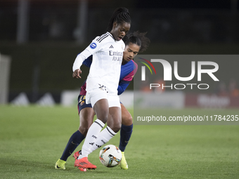 Naomie Feller of Real Madrid and Esmee Brugts of FC Barcelona fight for the ball during the LIGA F match between Real Madrid and FC Barcelon...