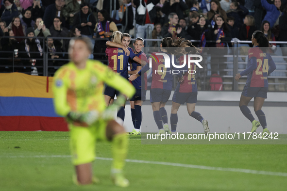 Patri Guijarro of FC Barcelona celebrates a goal during the LIGA F match between Real Madrid and FC Barcelona at Alfredo Di Stefano stadium...