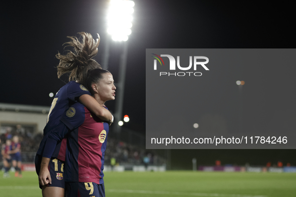 Claudia Pina of FC Barcelona celebrates a goal during the LIGA F match between Real Madrid and FC Barcelona at Alfredo Di Stefano stadium in...