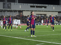 Claudia Pina of FC Barcelona celebrates a goal during the LIGA F match between Real Madrid and FC Barcelona at Alfredo Di Stefano stadium in...