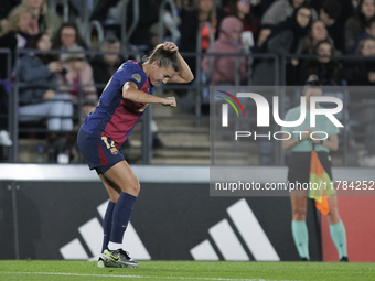 Patri Guijarro of FC Barcelona celebrates a goal during the LIGA F match between Real Madrid and FC Barcelona at Alfredo Di Stefano stadium...