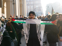 More than 1,000 people march through the center of Turin, Italy, on November 16, 2024, calling for a boycott of Israel and a ceasefire in th...