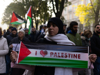 More than 1,000 people march through the center of Turin, Italy, on November 16, 2024, calling for a boycott of Israel and a ceasefire in th...