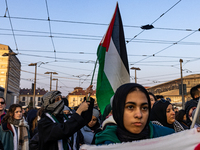 More than 1,000 people march through the center of Turin, Italy, on November 16, 2024, calling for a boycott of Israel and a ceasefire in th...