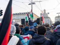 More than 1,000 people march through the center of Turin, Italy, on November 16, 2024, calling for a boycott of Israel and a ceasefire in th...