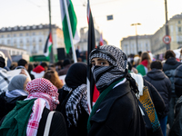 More than 1,000 people march through the center of Turin, Italy, on November 16, 2024, calling for a boycott of Israel and a ceasefire in th...