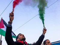 More than 1,000 people march through the center of Turin, Italy, on November 16, 2024, calling for a boycott of Israel and a ceasefire in th...