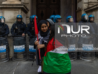 More than 1,000 people march through the center of Turin, Italy, on November 16, 2024, calling for a boycott of Israel and a ceasefire in th...