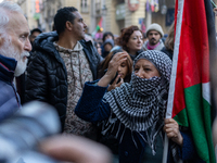 More than 1,000 people march through the center of Turin, Italy, on November 16, 2024, calling for a boycott of Israel and a ceasefire in th...