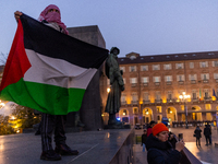 More than 1,000 people march through the center of Turin, Italy, on November 16, 2024, calling for a boycott of Israel and a ceasefire in th...