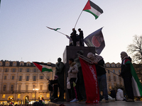 More than 1,000 people march through the center of Turin, Italy, on November 16, 2024, calling for a boycott of Israel and a ceasefire in th...