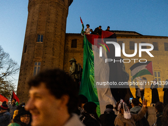 More than 1,000 people march through the center of Turin, Italy, on November 16, 2024, calling for a boycott of Israel and a ceasefire in th...