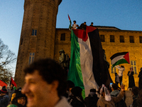 More than 1,000 people march through the center of Turin, Italy, on November 16, 2024, calling for a boycott of Israel and a ceasefire in th...