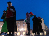 More than 1,000 people march through the center of Turin, Italy, on November 16, 2024, calling for a boycott of Israel and a ceasefire in th...