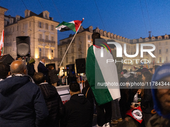 More than 1,000 people march through the center of Turin, Italy, on November 16, 2024, calling for a boycott of Israel and a ceasefire in th...