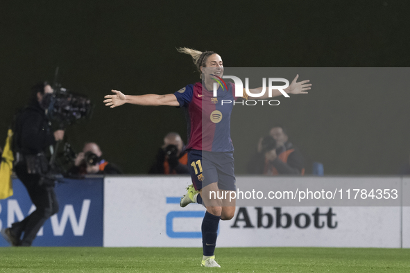 Alexia Putellas of FC Barcelona celebrates a goal during the LIGA F match between Real Madrid and FC Barcelona at Alfredo Di Stefano stadium...