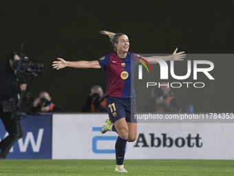 Alexia Putellas of FC Barcelona celebrates a goal during the LIGA F match between Real Madrid and FC Barcelona at Alfredo Di Stefano stadium...