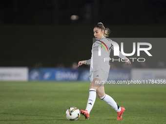 Olga Carmona of Real Madrid controls the ball during the LIGA F match between Real Madrid and FC Barcelona at Alfredo Di Stefano stadium in...