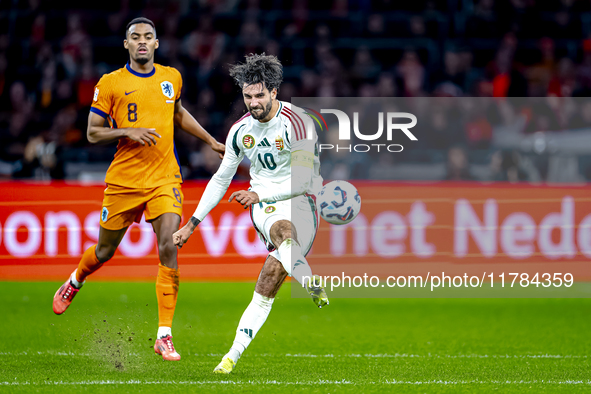 Hungary midfielder Dominik Szoboszlai participates in the match between the Netherlands and Hungary at the Johan Cruijff ArenA for the UEFA...