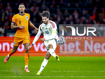 Hungary midfielder Dominik Szoboszlai participates in the match between the Netherlands and Hungary at the Johan Cruijff ArenA for the UEFA...