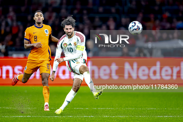 Hungary midfielder Dominik Szoboszlai participates in the match between the Netherlands and Hungary at the Johan Cruijff ArenA for the UEFA...