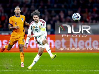 Hungary midfielder Dominik Szoboszlai participates in the match between the Netherlands and Hungary at the Johan Cruijff ArenA for the UEFA...