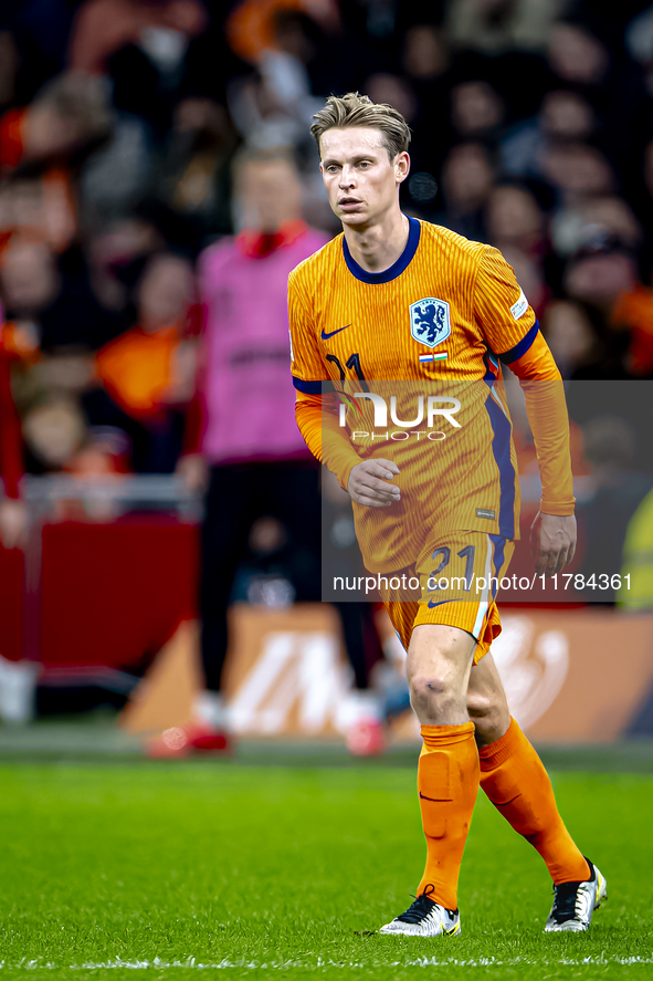 Netherlands midfielder Frenkie de Jong participates in the match between the Netherlands and Hungary at the Johan Cruijff ArenA for the UEFA...