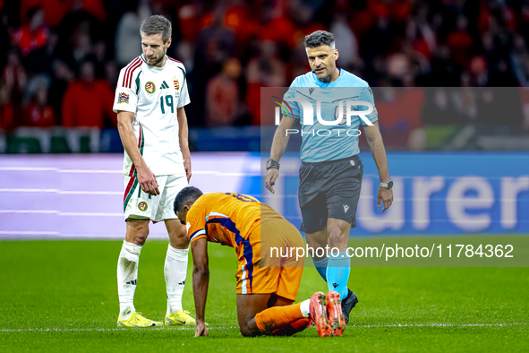 Referee Jesus Gil Manzano officiates the match between the Netherlands and Hungary at the Johan Cruijff ArenA for the UEFA Nations League -...