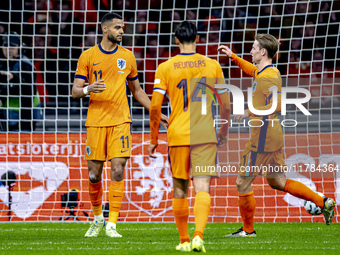 Netherlands forward Cody Gakpo scores the 2-0 and celebrates the goal during the match between the Netherlands and Hungary at the Johan Crui...