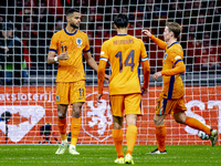 Netherlands forward Cody Gakpo scores the 2-0 and celebrates the goal during the match between the Netherlands and Hungary at the Johan Crui...