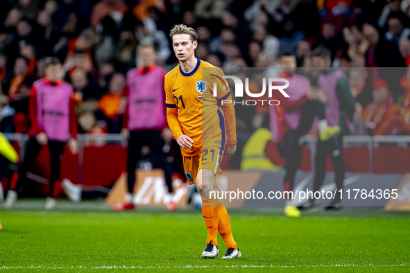 Netherlands midfielder Frenkie de Jong participates in the match between the Netherlands and Hungary at the Johan Cruijff ArenA for the UEFA...