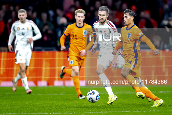 Hungary forward Barnabas Varga and Netherlands midfielder Tijjani Reijnders play during the match between the Netherlands and Hungary at the...