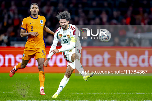 Hungary midfielder Dominik Szoboszlai participates in the match between the Netherlands and Hungary at the Johan Cruijff ArenA for the UEFA...