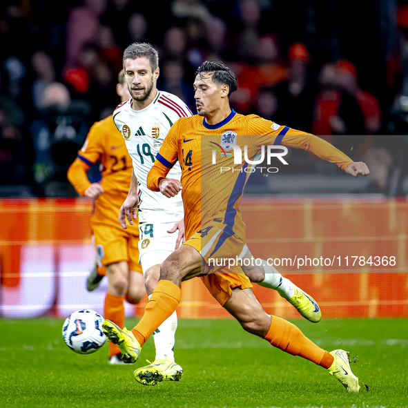 Hungary forward Barnabas Varga and Netherlands midfielder Tijjani Reijnders play during the match between the Netherlands and Hungary at the...