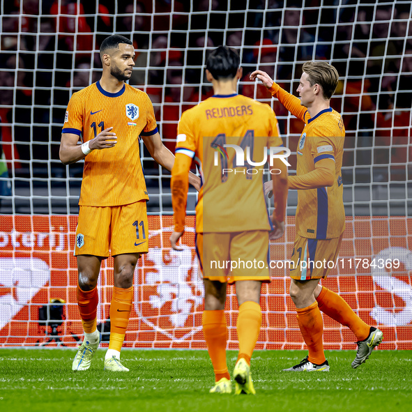 Netherlands forward Cody Gakpo scores the 2-0 and celebrates the goal during the match between the Netherlands and Hungary at the Johan Crui...