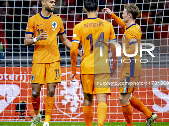 Netherlands forward Cody Gakpo scores the 2-0 and celebrates the goal during the match between the Netherlands and Hungary at the Johan Crui...