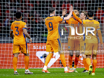 Netherlands forward Cody Gakpo scores the 2-0 and celebrates the goal during the match between the Netherlands and Hungary at the Johan Crui...