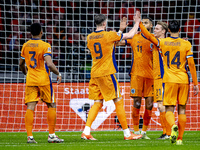 Netherlands forward Cody Gakpo scores the 2-0 and celebrates the goal during the match between the Netherlands and Hungary at the Johan Crui...