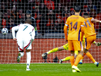 Netherlands forward Cody Gakpo scores the 2-0 during the match between the Netherlands and Hungary at the Johan Cruijff ArenA for the UEFA N...