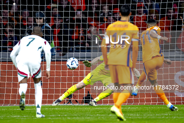 Netherlands forward Cody Gakpo scores the 2-0 during the match between the Netherlands and Hungary at the Johan Cruijff ArenA for the UEFA N...