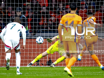 Netherlands forward Cody Gakpo scores the 2-0 during the match between the Netherlands and Hungary at the Johan Cruijff ArenA for the UEFA N...