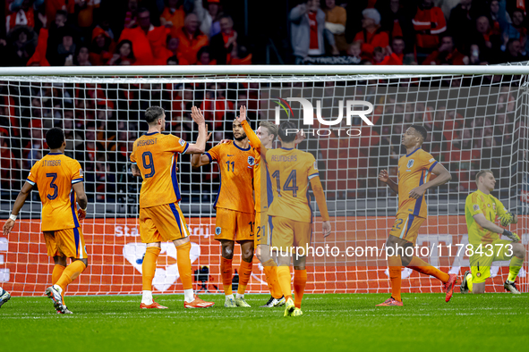 Netherlands forward Cody Gakpo scores the 2-0 and celebrates the goal during the match between the Netherlands and Hungary at the Johan Crui...