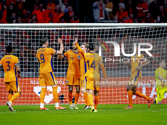 Netherlands forward Cody Gakpo scores the 2-0 and celebrates the goal during the match between the Netherlands and Hungary at the Johan Crui...