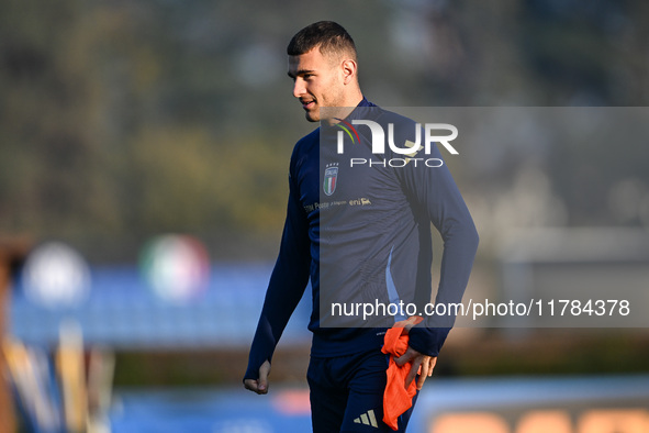 Alessandro Buongiorno of Italy participates in an Italy training session at BPER Training Centre in Appiano Gentile on November 16, 2024, in...