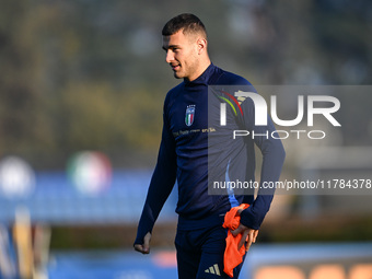 Alessandro Buongiorno of Italy participates in an Italy training session at BPER Training Centre in Appiano Gentile on November 16, 2024, in...