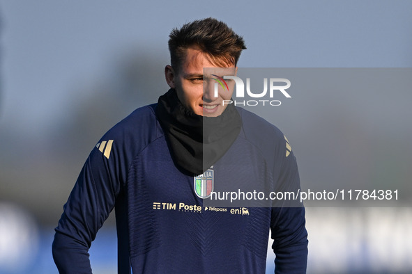 Mateo Retegui of Italy participates in an Italy training session at BPER Training Centre in Appiano Gentile on November 16, 2024, in Como, I...