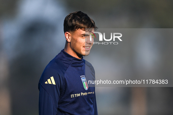 Daniel Maldini of Italy participates in an Italy training session at BPER Training Centre in Appiano Gentile, Como, Italy, on November 16, 2...