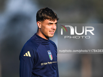 Daniel Maldini of Italy participates in an Italy training session at BPER Training Centre in Appiano Gentile, Como, Italy, on November 16, 2...