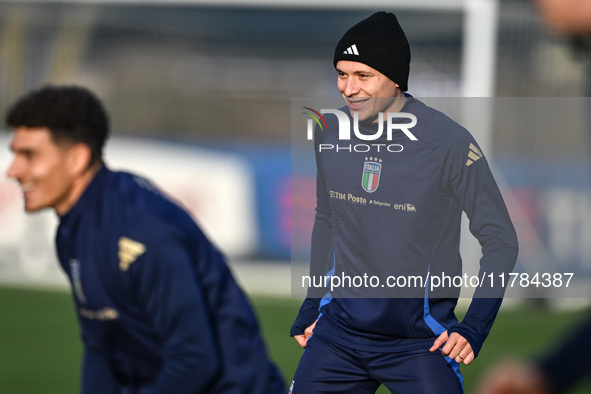 Nicolo Barella of Italy participates in an Italy training session at BPER Training Centre in Appiano Gentile, Como, Italy, on November 16, 2...